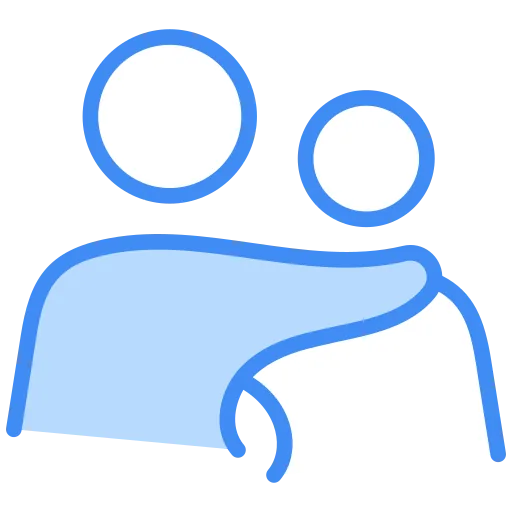Blue icon of adult embracing child