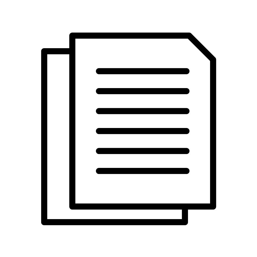 Document icon showing two overlapping papers with text lines and folded corner